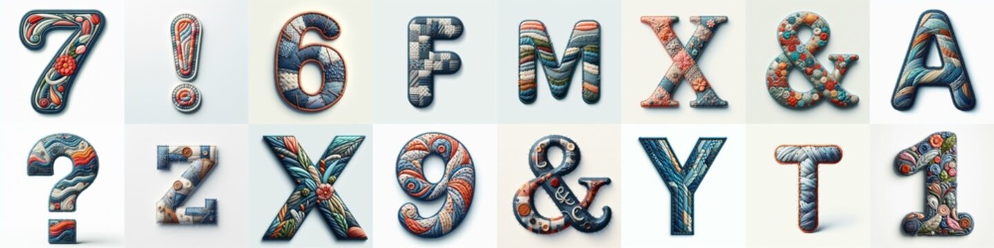 Fabric patches lettering. AI generated illustration