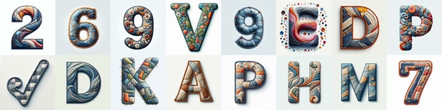 Fabric patches lettering. AI generated illustration