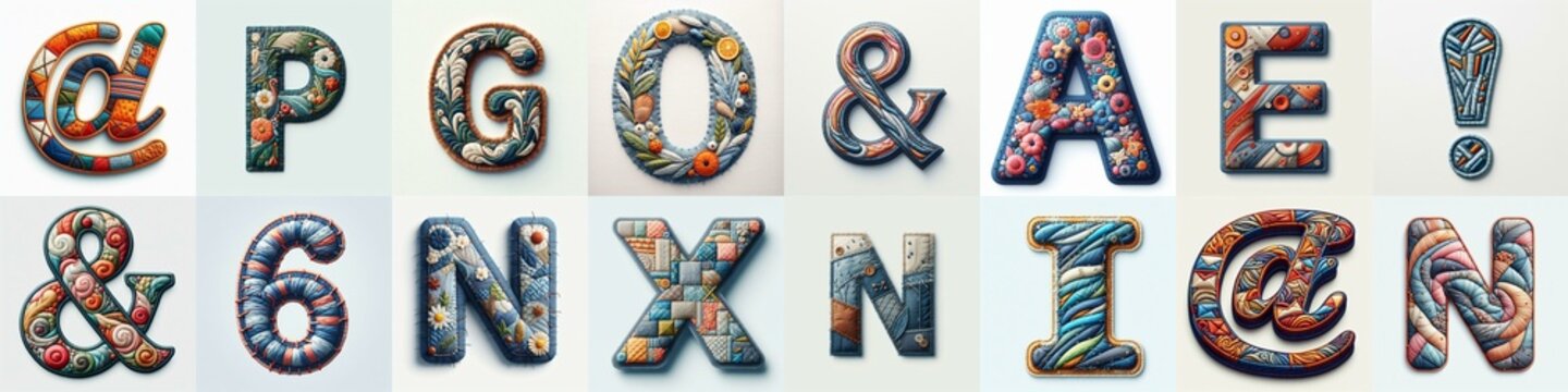Fabric patches lettering. AI generated illustration
