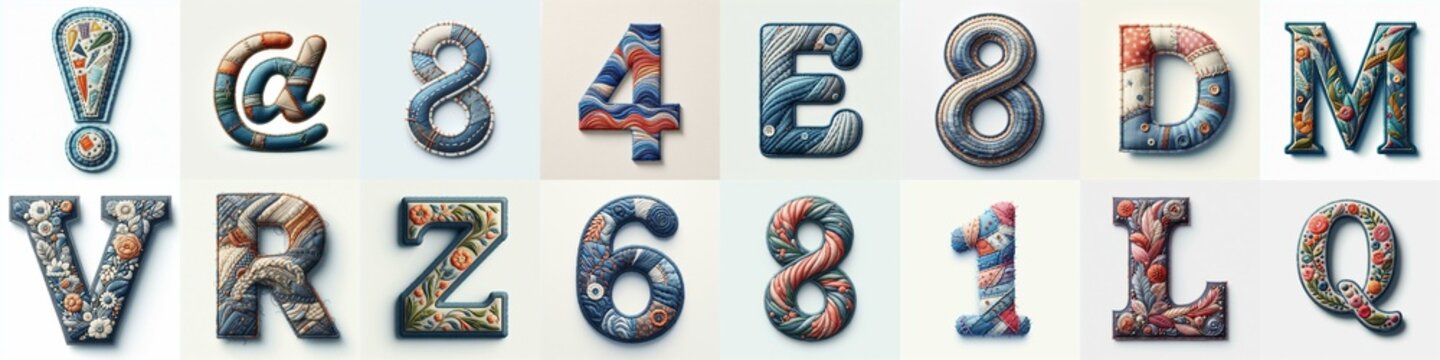 Fabric patches lettering. AI generated illustration