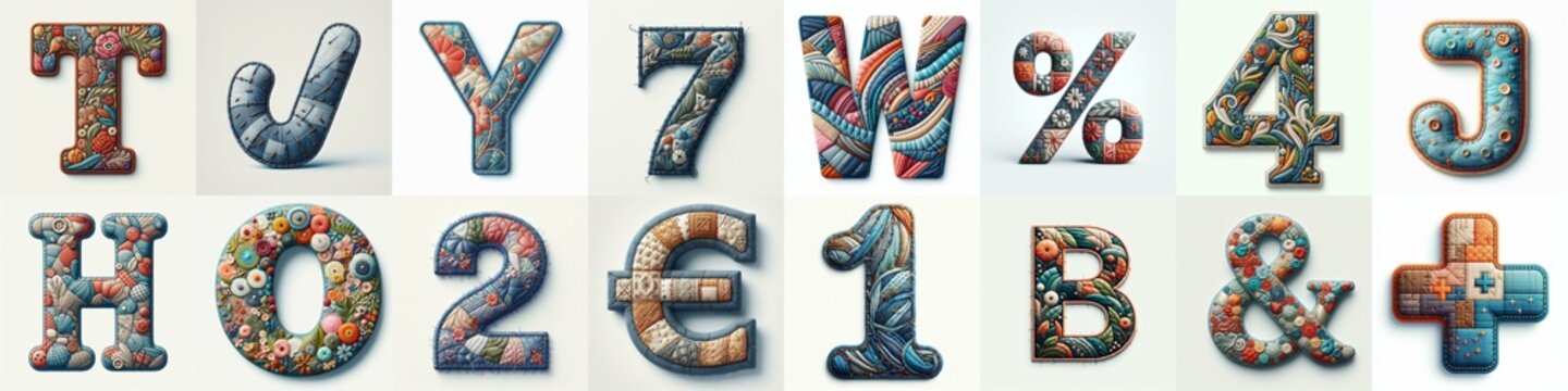 Fabric patches lettering. AI generated illustration