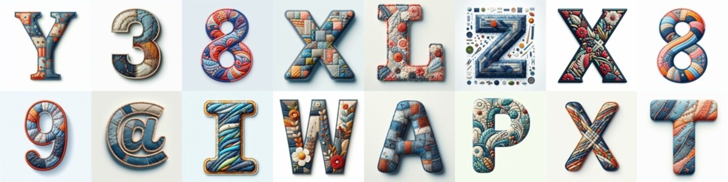 Fabric patches lettering. AI generated illustration