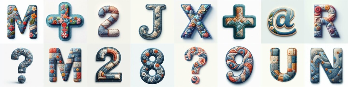 Fabric patches lettering. AI generated illustration