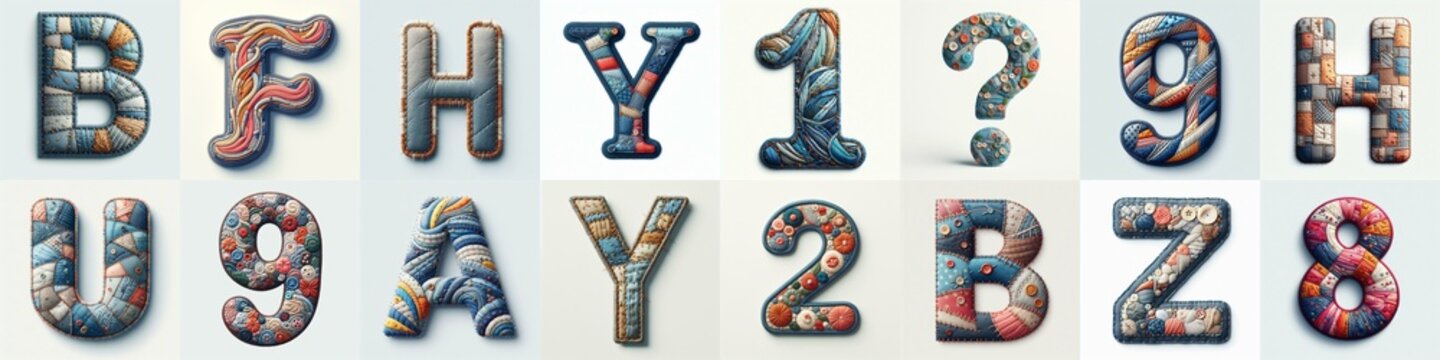 Fabric patches lettering. AI generated illustration