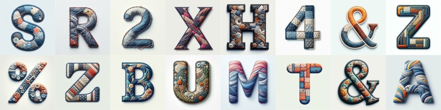 Fabric patches lettering. AI generated illustration