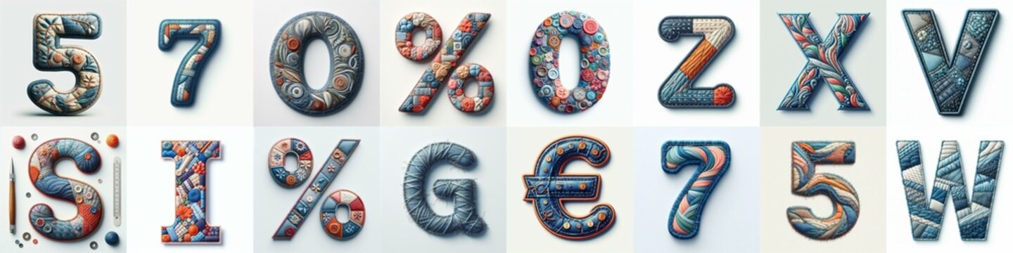 Fabric patches lettering. AI generated illustration