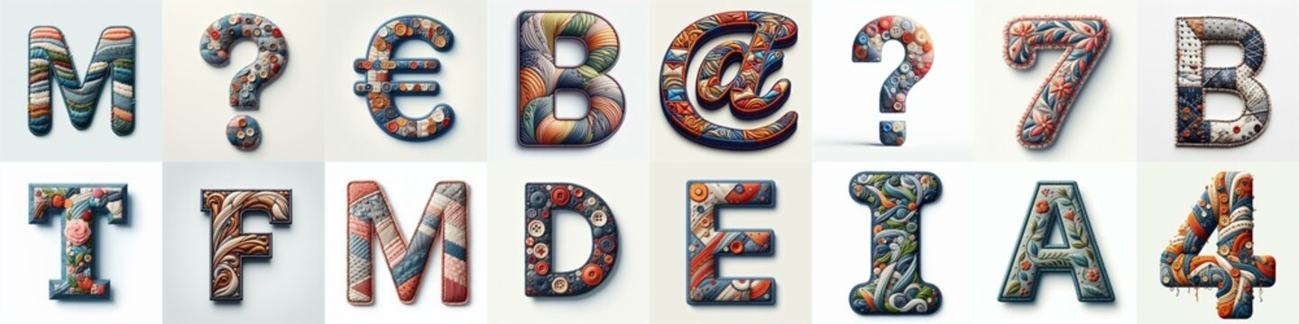 Fabric patches lettering. AI generated illustration