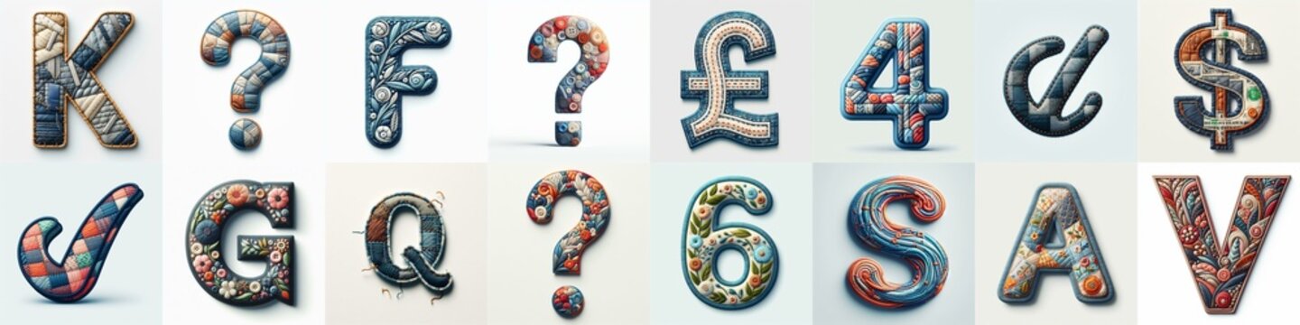 Fabric patches lettering. AI generated illustration