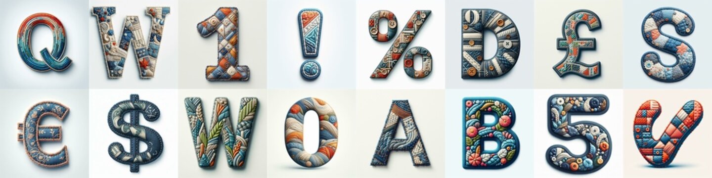 Fabric patches lettering. AI generated illustration