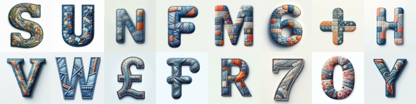 Fabric patches lettering. AI generated illustration