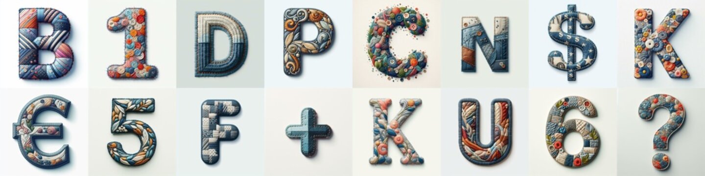 Fabric patches lettering. AI generated illustration