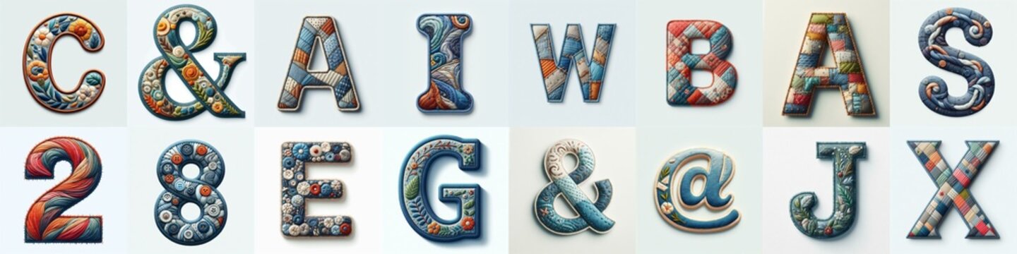 Fabric patches lettering. AI generated illustration