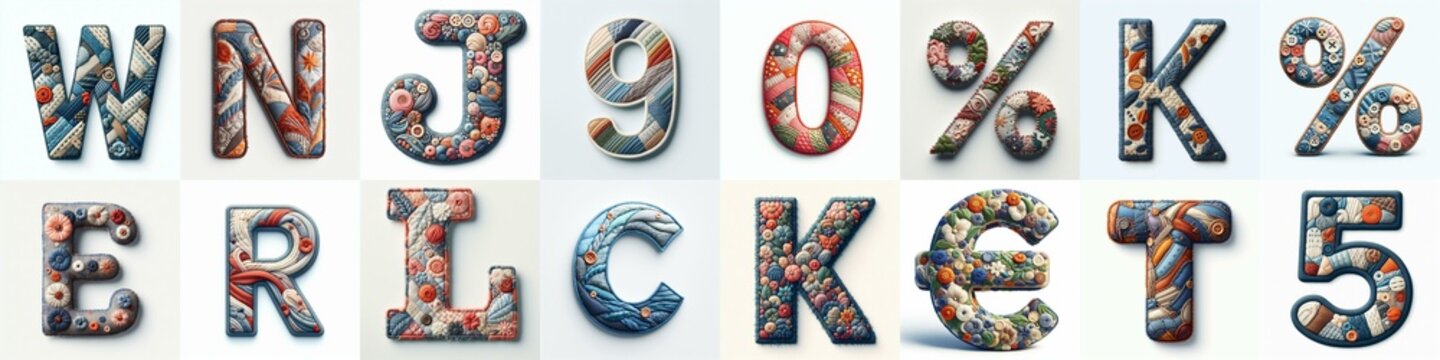 Fabric patches lettering. AI generated illustration