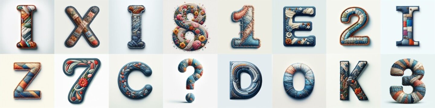 Fabric patches lettering. AI generated illustration