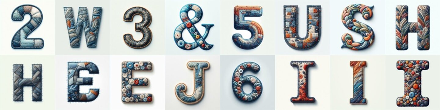 Fabric patches lettering. AI generated illustration