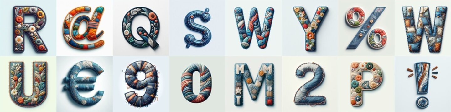 Fabric patches lettering. AI generated illustration