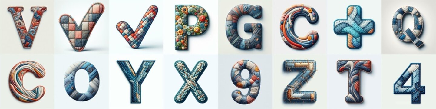 Fabric patches lettering. AI generated illustration