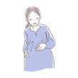 Illustration of pregnant woman touching her belly happily.
