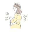 Illustration of pregnant woman touching her belly happily.
