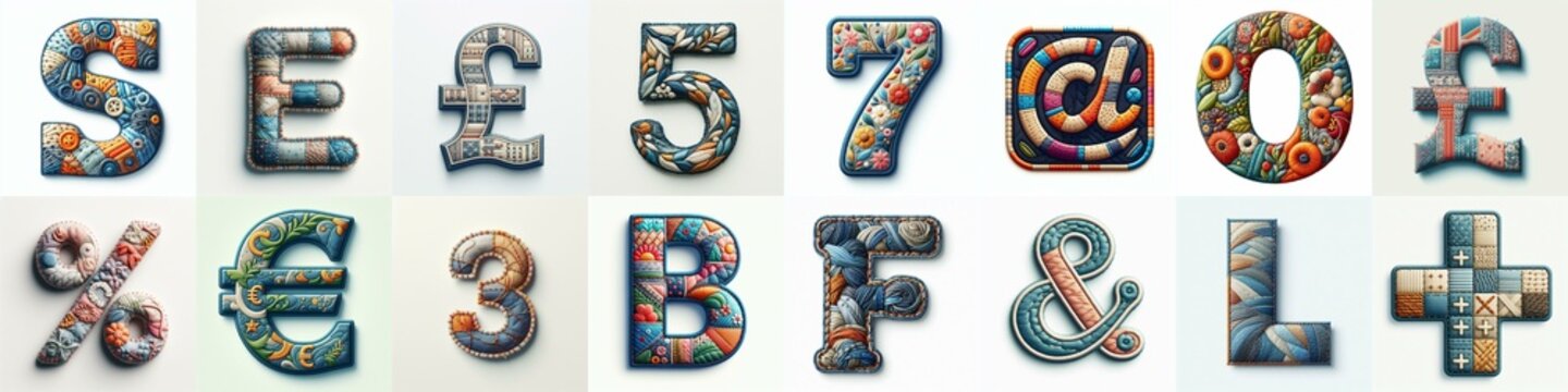 Fabric patches lettering. AI generated illustration