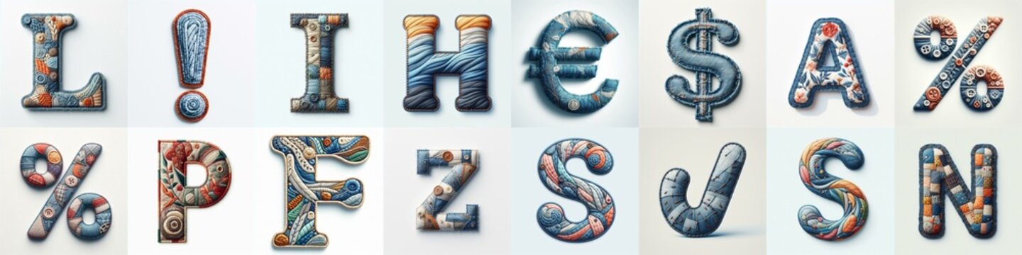 Fabric patches lettering. AI generated illustration