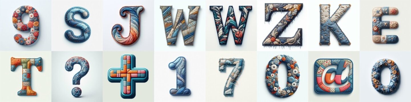 Fabric patches lettering. AI generated illustration