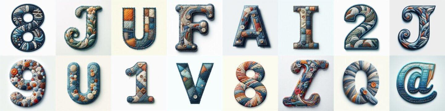 Fabric patches lettering. AI generated illustration