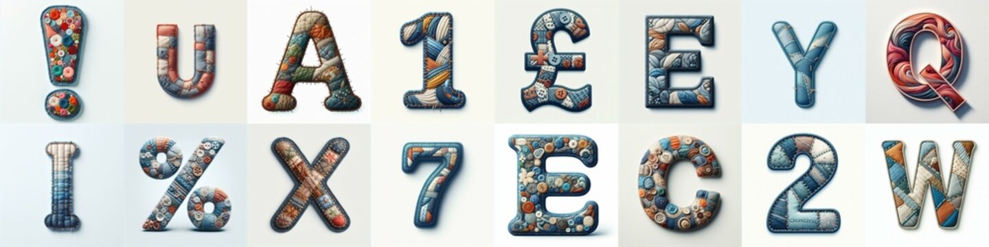 Fabric patches lettering. AI generated illustration