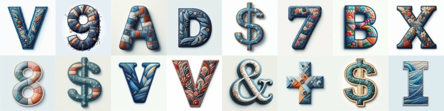 Fabric patches lettering. AI generated illustration