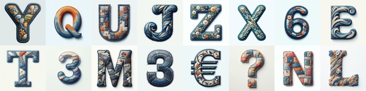 Fabric patches lettering. AI generated illustration