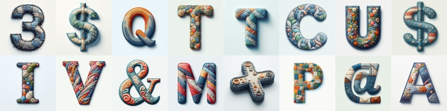 Fabric patches lettering. AI generated illustration