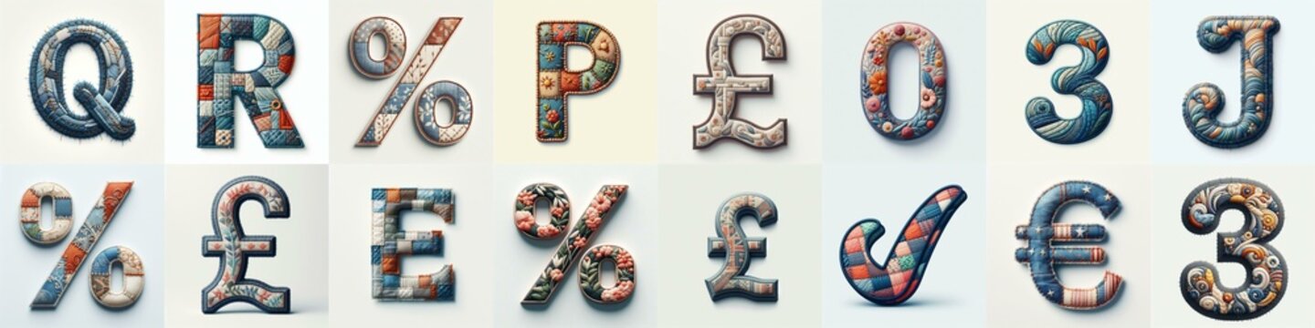 Fabric patches lettering. AI generated illustration