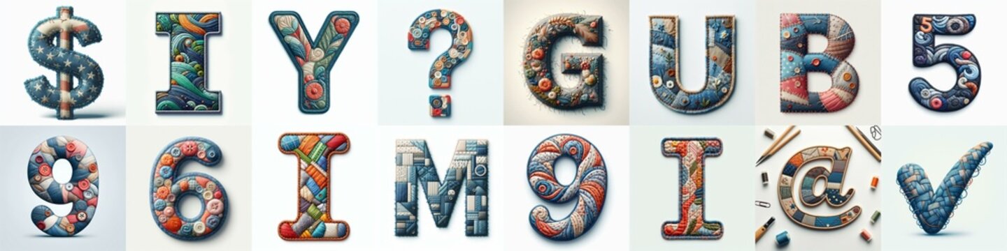 Fabric patches lettering. AI generated illustration