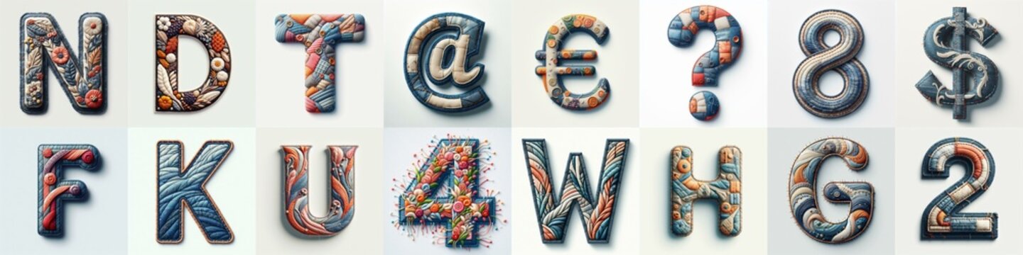Fabric patches lettering. AI generated illustration