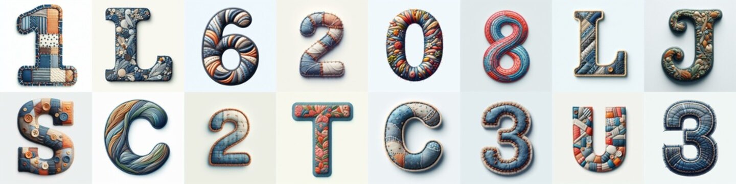 Fabric patches lettering. AI generated illustration