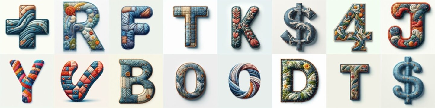 Fabric patches lettering. AI generated illustration