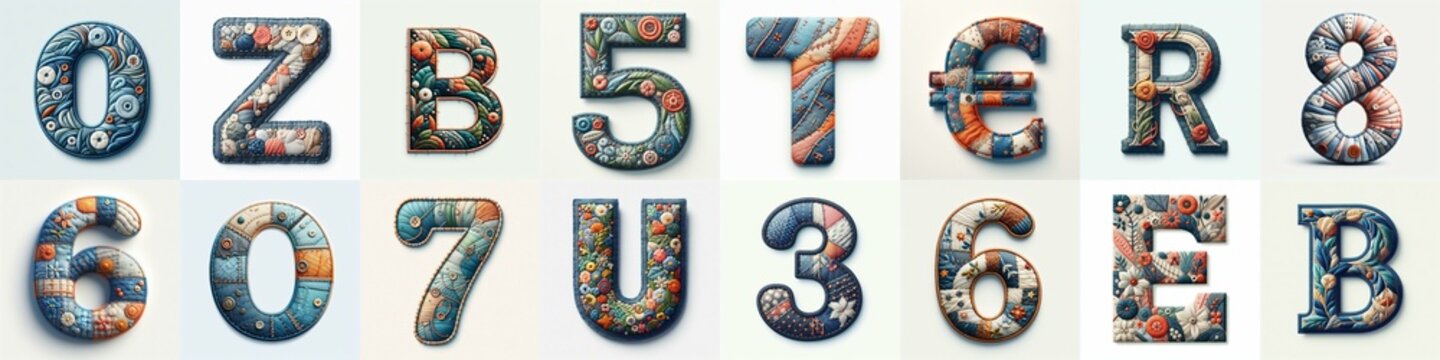 Fabric patches lettering. AI generated illustration