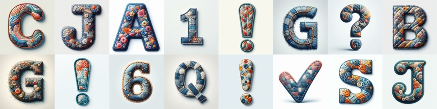 Fabric patches lettering. AI generated illustration