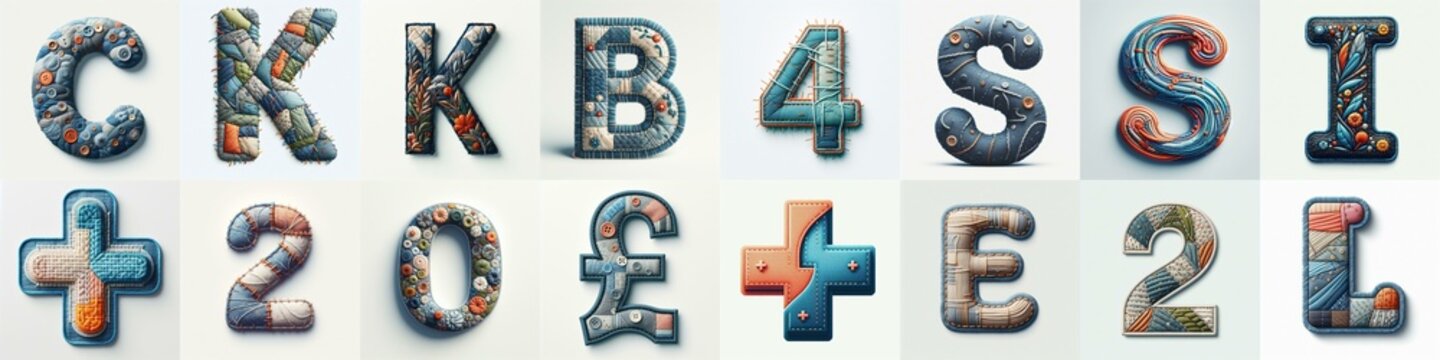 Fabric patches lettering. AI generated illustration