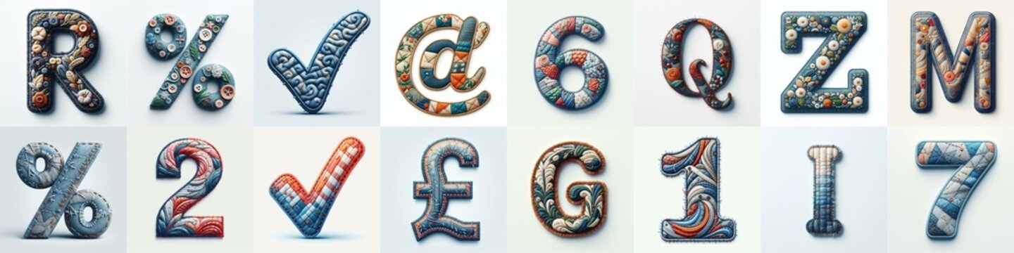 Fabric patches lettering. AI generated illustration