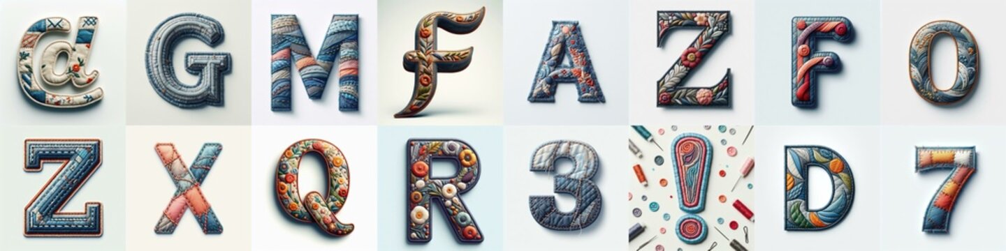 Fabric patches lettering. AI generated illustration