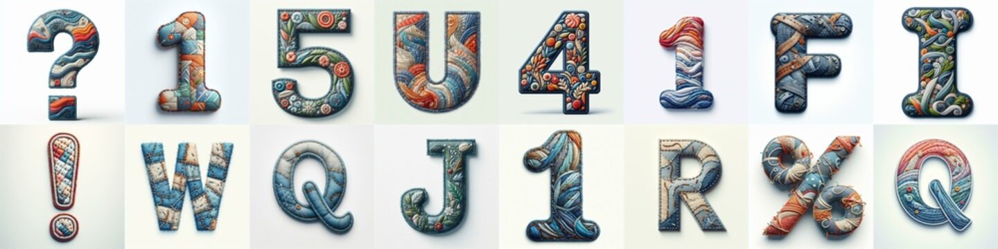 Fabric patches lettering. AI generated illustration