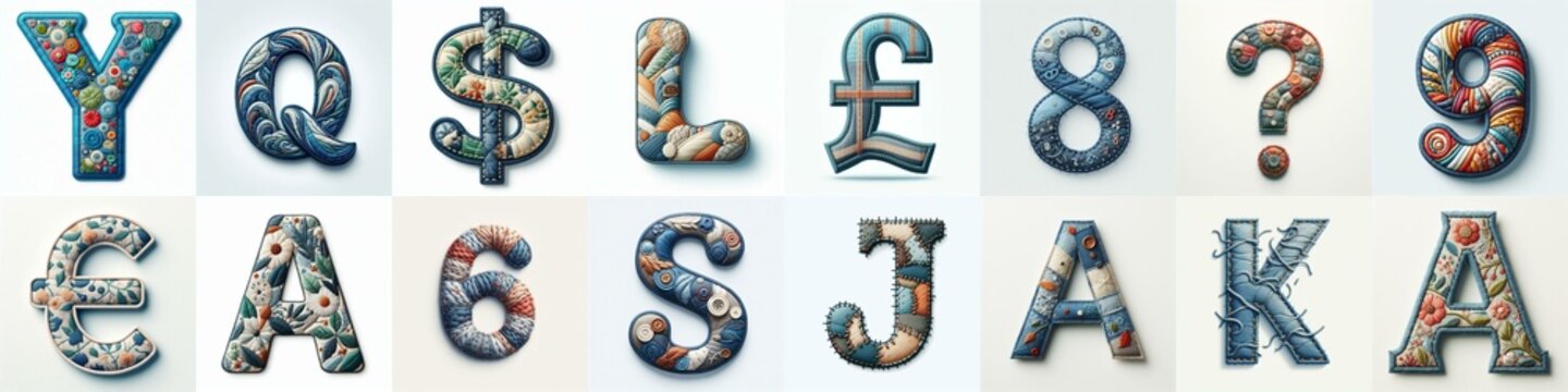 Fabric patches lettering. AI generated illustration
