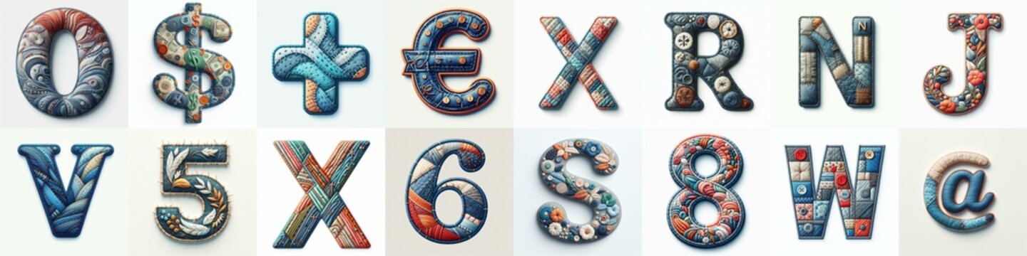 Fabric patches lettering. AI generated illustration