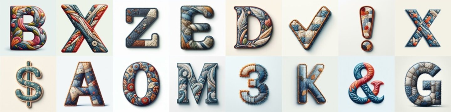 Fabric patches lettering. AI generated illustration