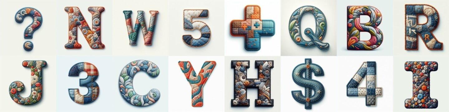 Fabric patches lettering. AI generated illustration