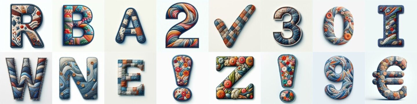 Fabric patches lettering. AI generated illustration