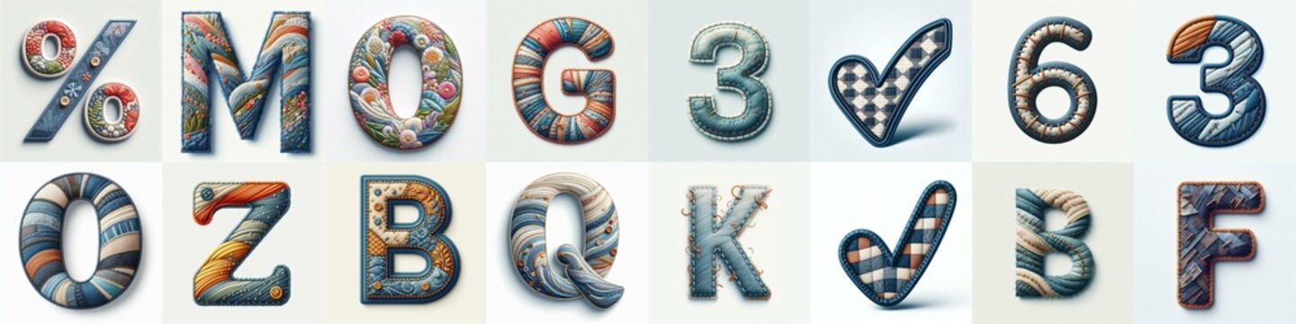 Fabric patches lettering. AI generated illustration