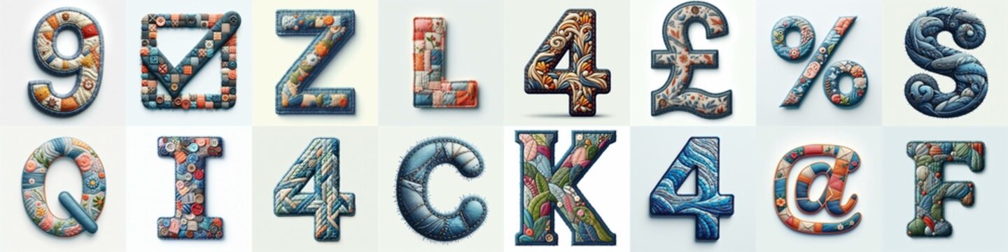 Fabric patches lettering. AI generated illustration