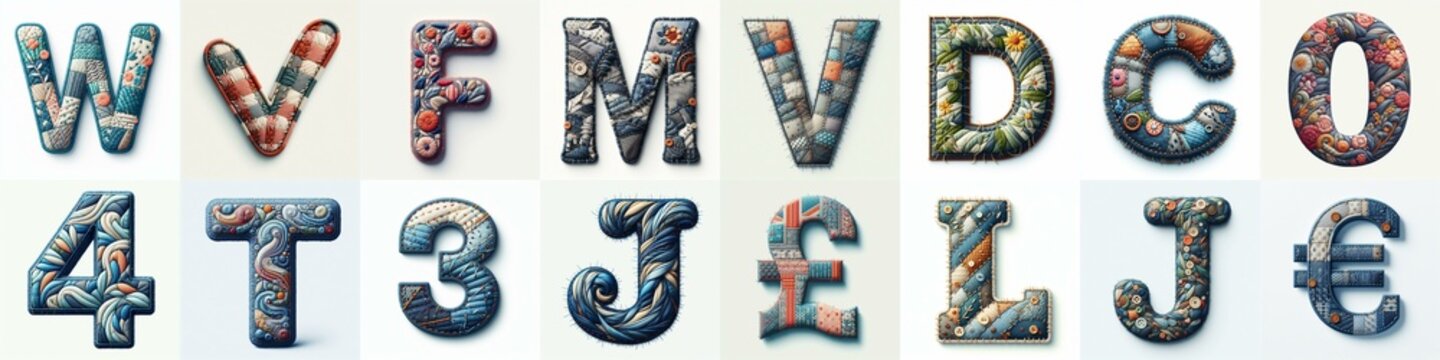 Fabric patches lettering. AI generated illustration